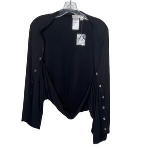 LOGO by Lori Goldstein Black Button Cardigan 3X Draped Open Front Top NWT